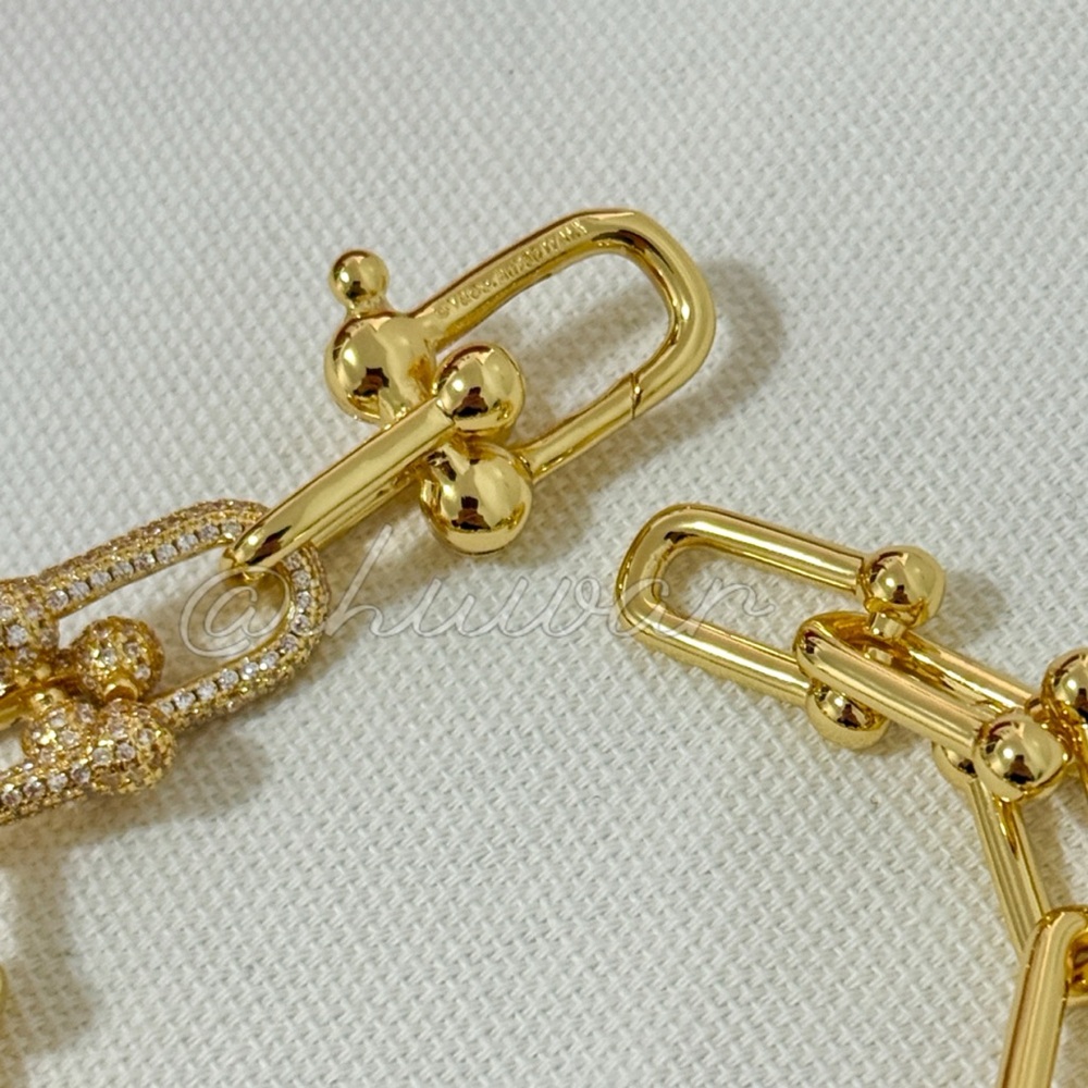 Gold Hardware Graduated 14K Gold Plated CZ Link Chain U Link luxury bracelet - Picture 4 of 6